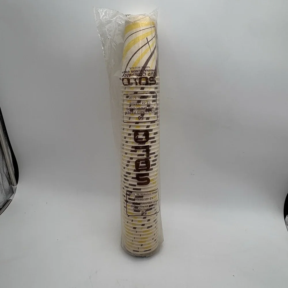 Vintage Solo 12oz Paper Hot Cups Brown Yellow Swirl 50ct Retro‎ Diner
